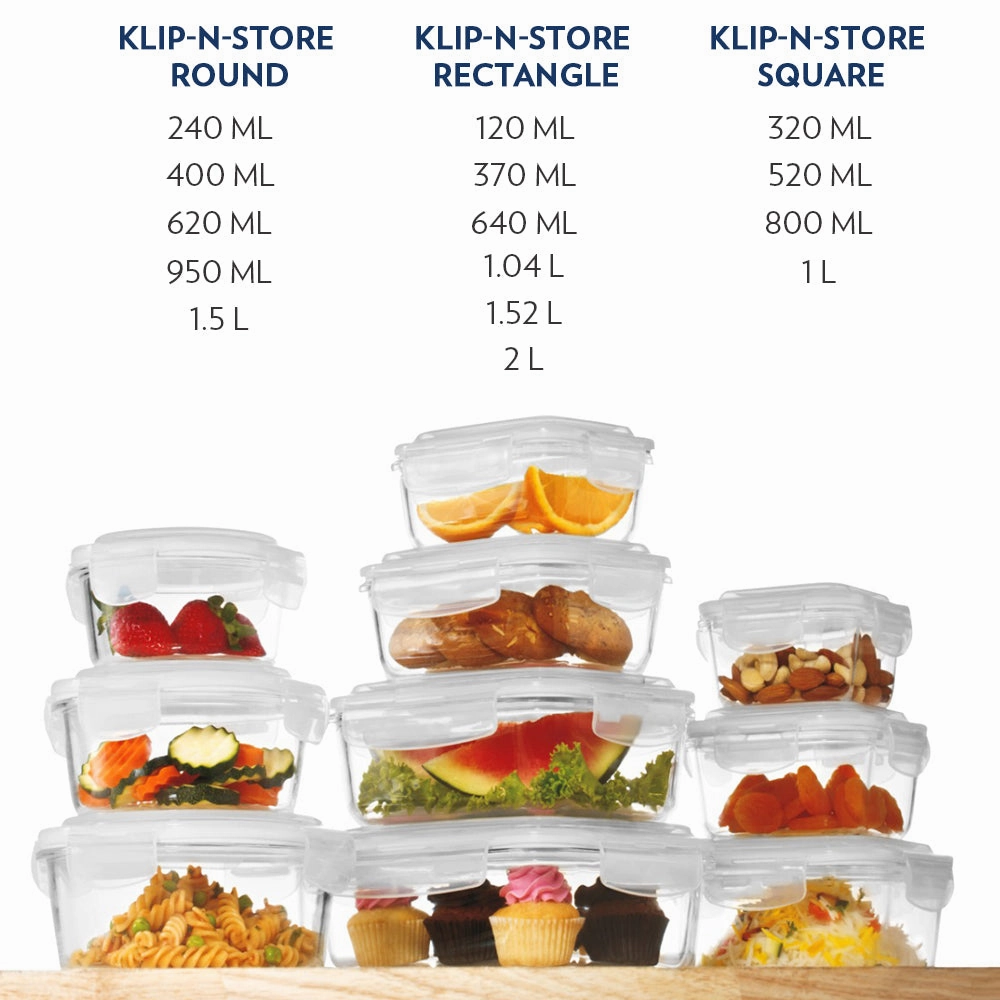 Borosil Klip n Store Round Glass Container, 950 ml
