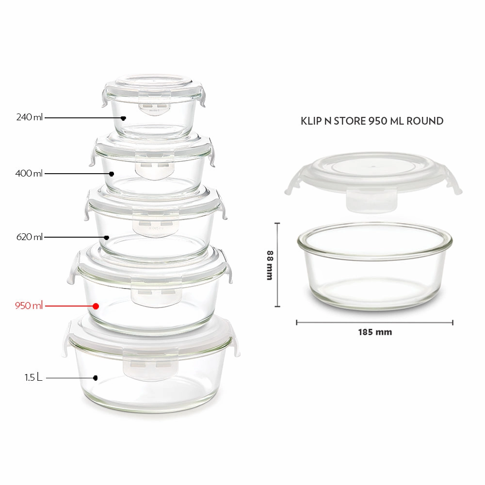 Borosil Klip n Store Round Glass Container