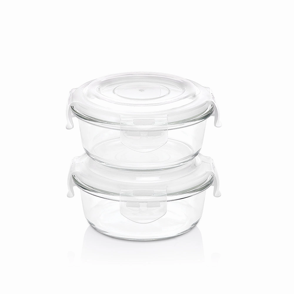 Borosil Klip n Store Round Set of 2 Glass Container, 400 ml x 2