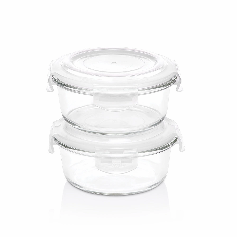 Borosil Klip n Store Round Set of 2 Glass Container, 620 ml x 2