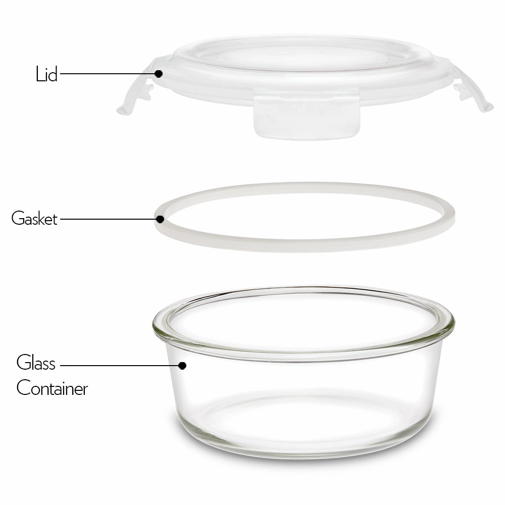 Borosil Klip n Store Round Set of 2 Glass Container, 620 ml x 2