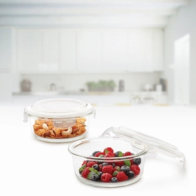 Borosil Klip n Store Round Set of 2 Glass Container, 620 ml x 2 food storage,storage containers,kitchen storage