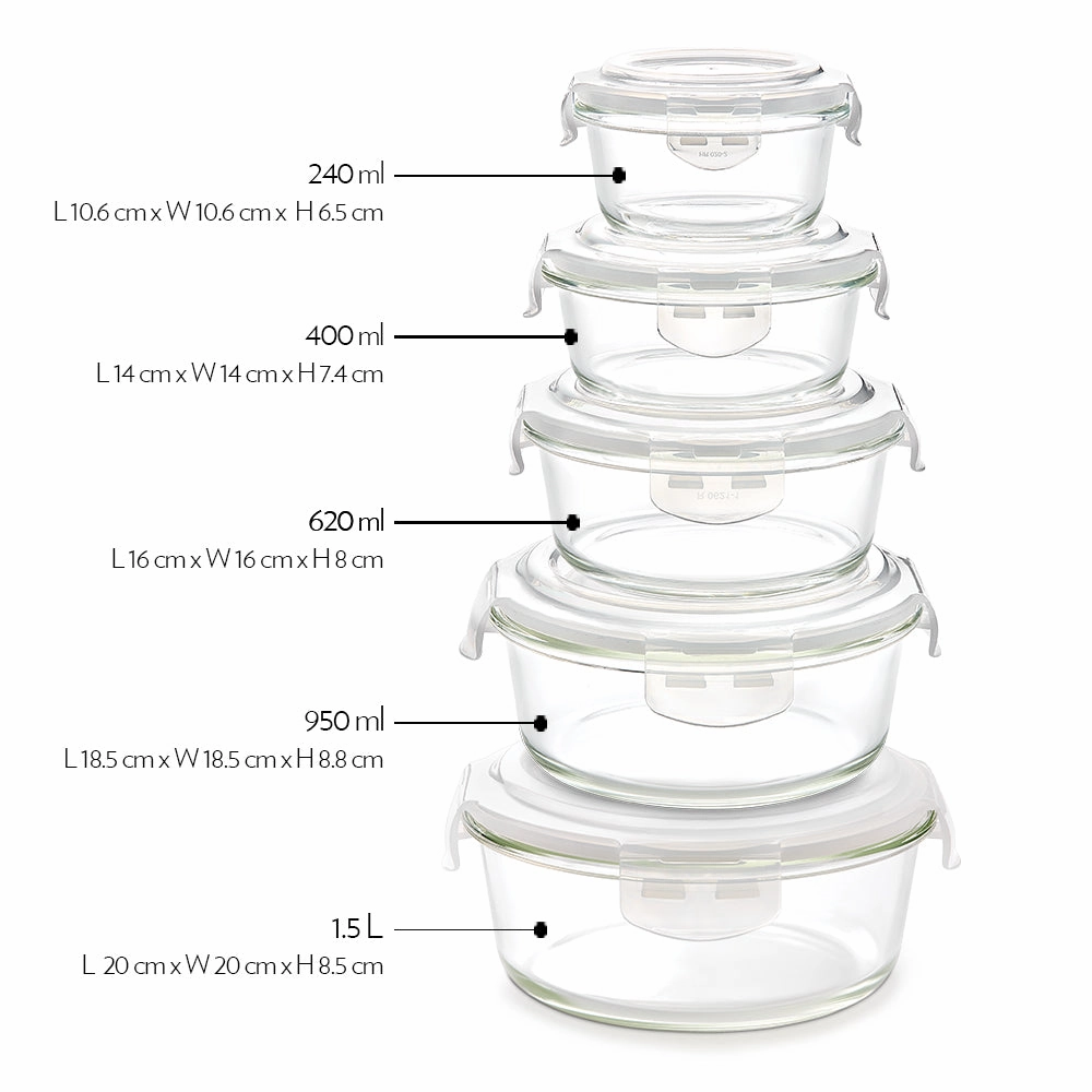 Borosil Klip n Store Round Set of 2 Glass Container
