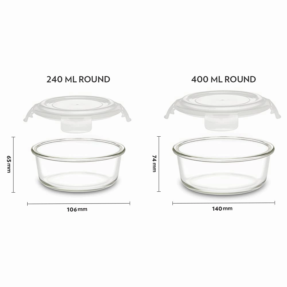 Borosil Klip n Store Round Set of 2 Glass Containers