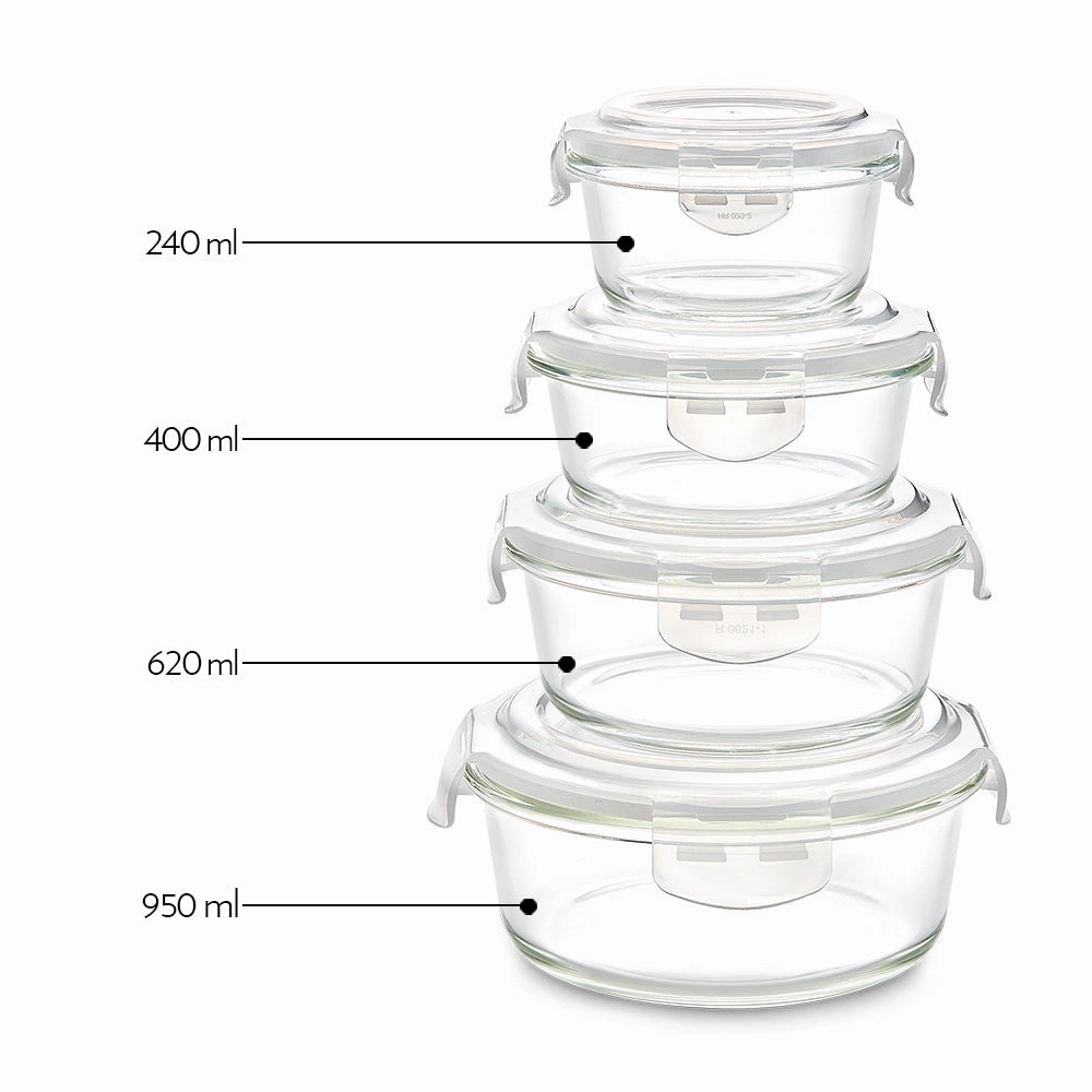 Borosil Klip n Store Round Set of 3 Glass Container, 400 ml   620 ml   950 ml