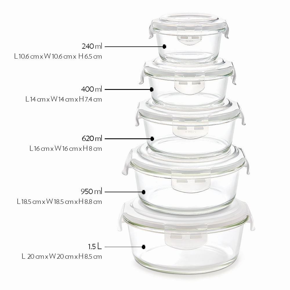 Borosil Klip n Store Round Set of 3 Glass Container