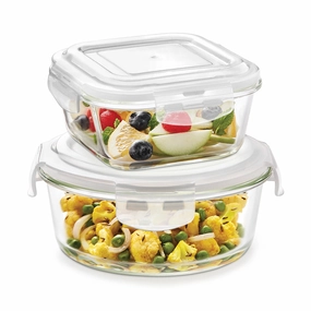 Borosil Klip n Store Square   Round Set of 2 Glass Container food storage,storage containers,kitchen storage