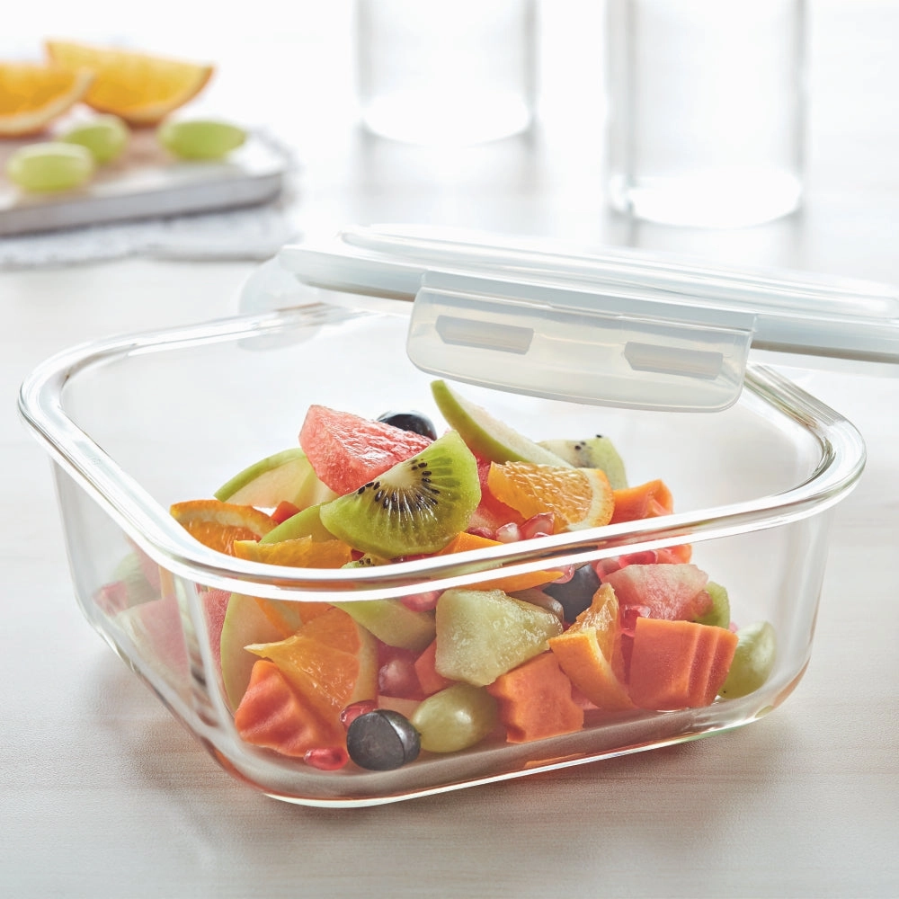 Borosil Klip n Store Square Glass Container, 1 L