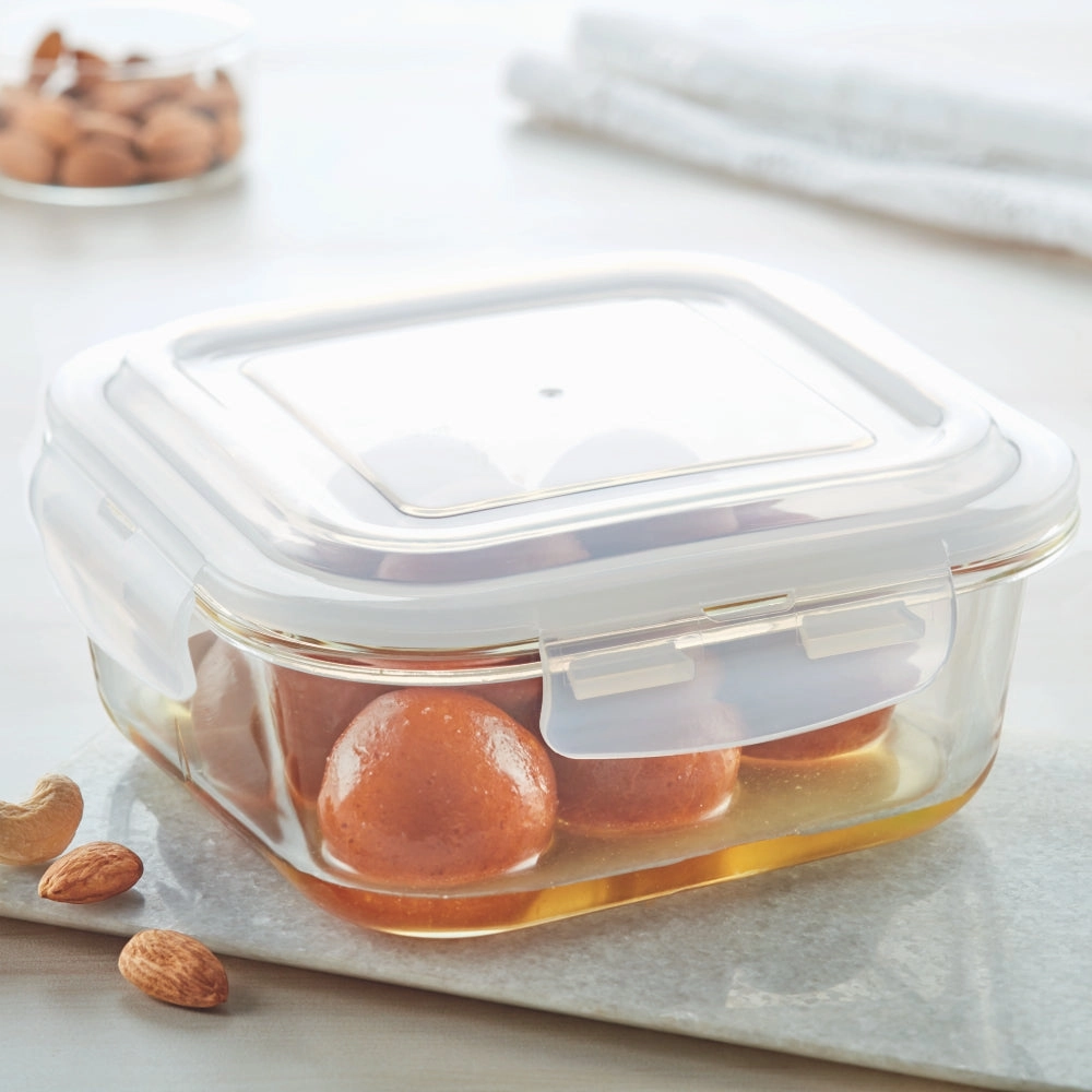 Borosil Klip n Store Square Glass Container, 1 L