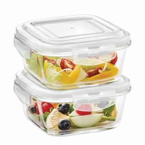 Borosil Klip n Store Square Glass Container, 320 ml - Set of 2 food storage,storage containers,kitchen storage