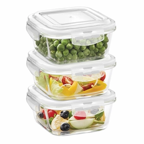 Borosil Klip n Store Square Glass Container, 320 ml - Set of 3 food storage,storage containers,kitchen storage