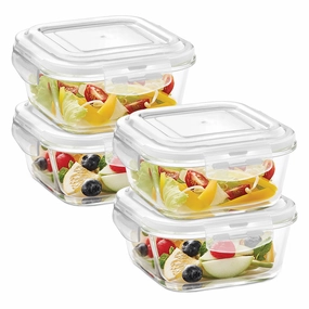 Borosil Klip n Store Square Glass Container, 320 ml - Set of 4 food storage,storage containers,kitchen storage