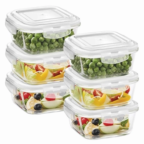 Borosil Klip n Store Square Glass Container, 320 ml - Set of 6 food storage,storage containers,kitchen storage