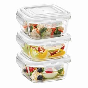 Borosil Klip n Store Square Glass Container, 520 ml - Set of 3 food storage,storage containers,kitchen storage