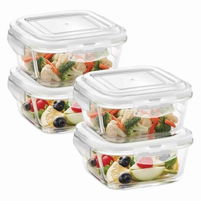 Borosil Klip n Store Square Glass Container, 520 ml - Set of 4 food storage,storage containers,kitchen storage