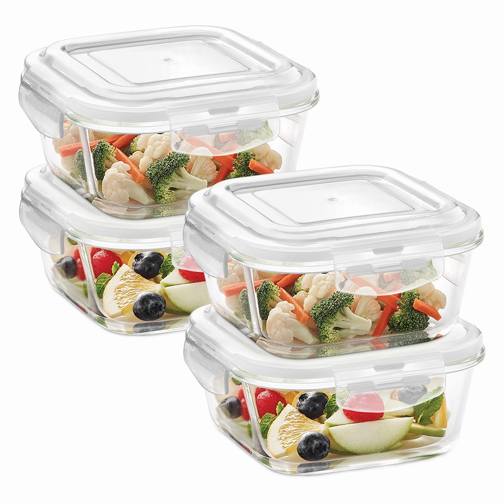 Borosil Klip n Store Square Glass Container, 520 ml - Set of 4 food storage,storage containers,kitchen storage