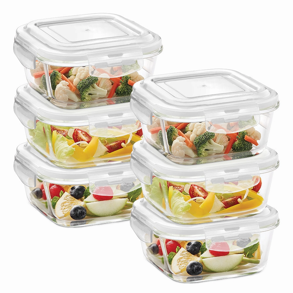 Borosil Klip n Store Square Glass Container, 520 ml - Set of 6 food storage,storage containers,kitchen storage