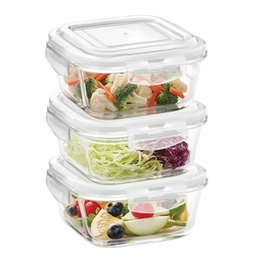 Borosil Klip n Store Square Glass Container, 800 ml - Set of 3 food storage,storage containers,kitchen storage