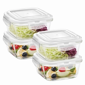 Borosil Klip n Store Square Glass Container, 800 ml - Set of 4 food storage,storage containers,kitchen storage