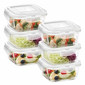 Borosil Klip n Store Square Glass Container, 800 ml - Set of 6 food storage,storage containers,kitchen storage
