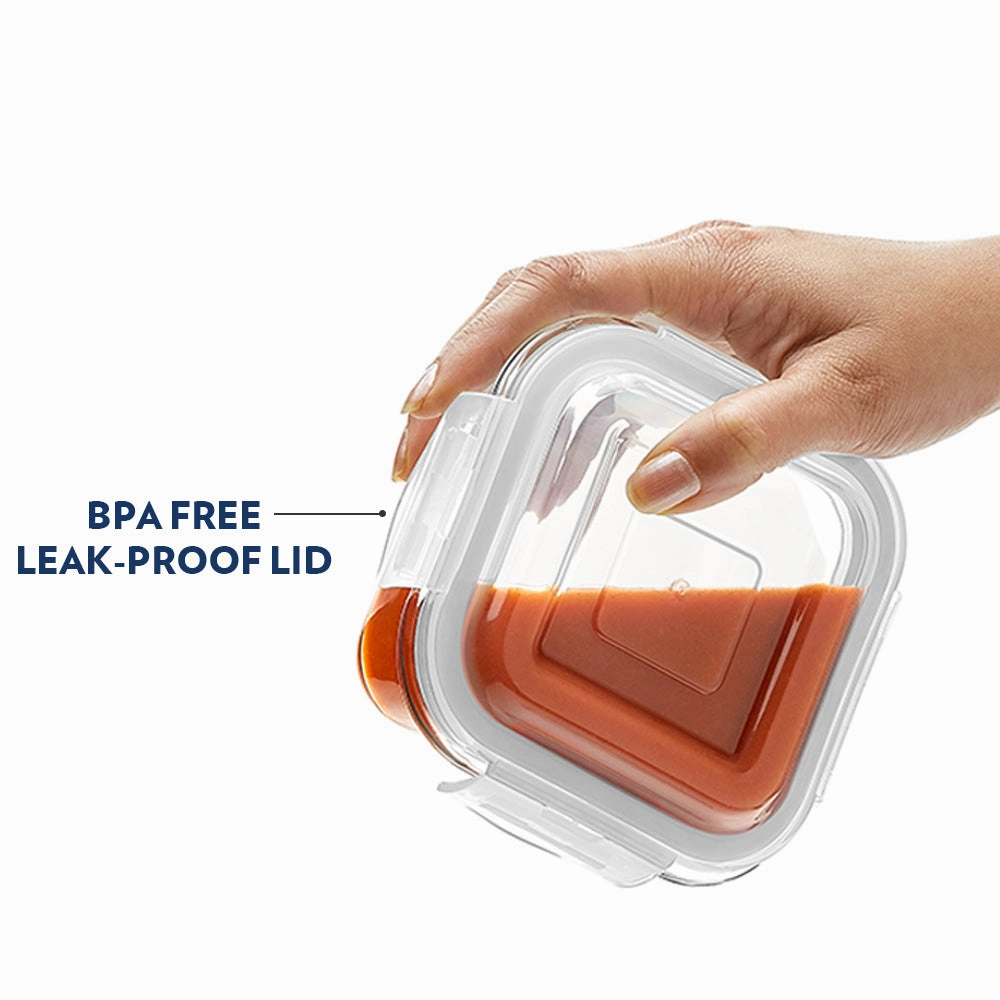 Borosil Klip n Store Square Glass Container, 800 ml