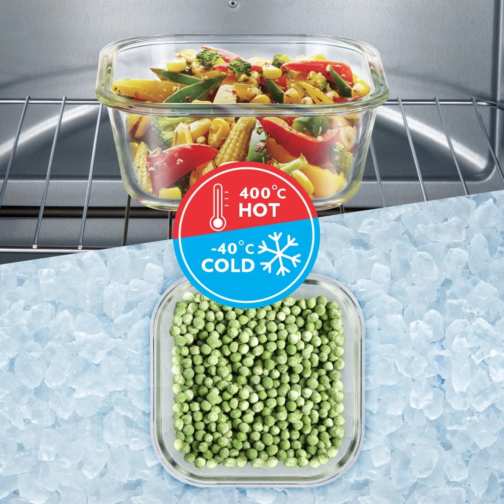 Borosil Klip n Store Square Glass Container, 800 ml