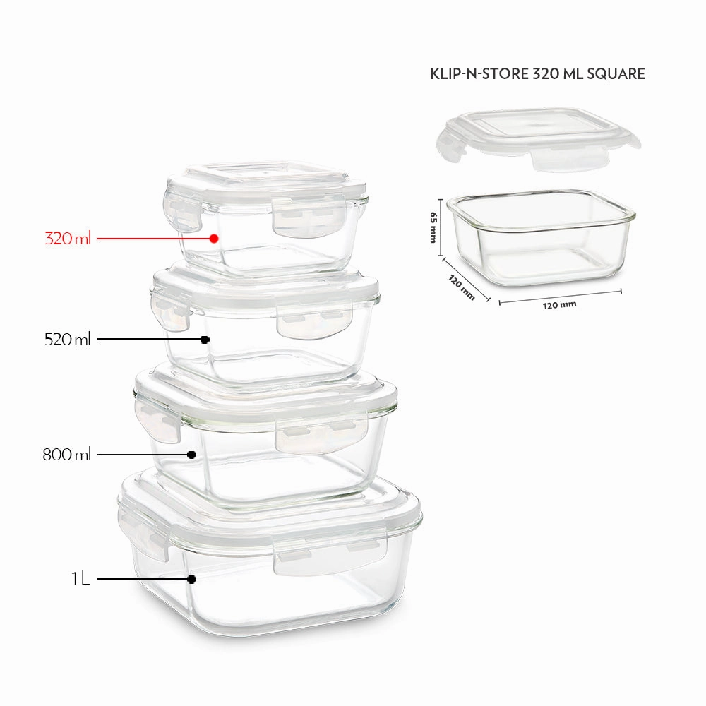 Borosil Klip n Store Square Glass Container
