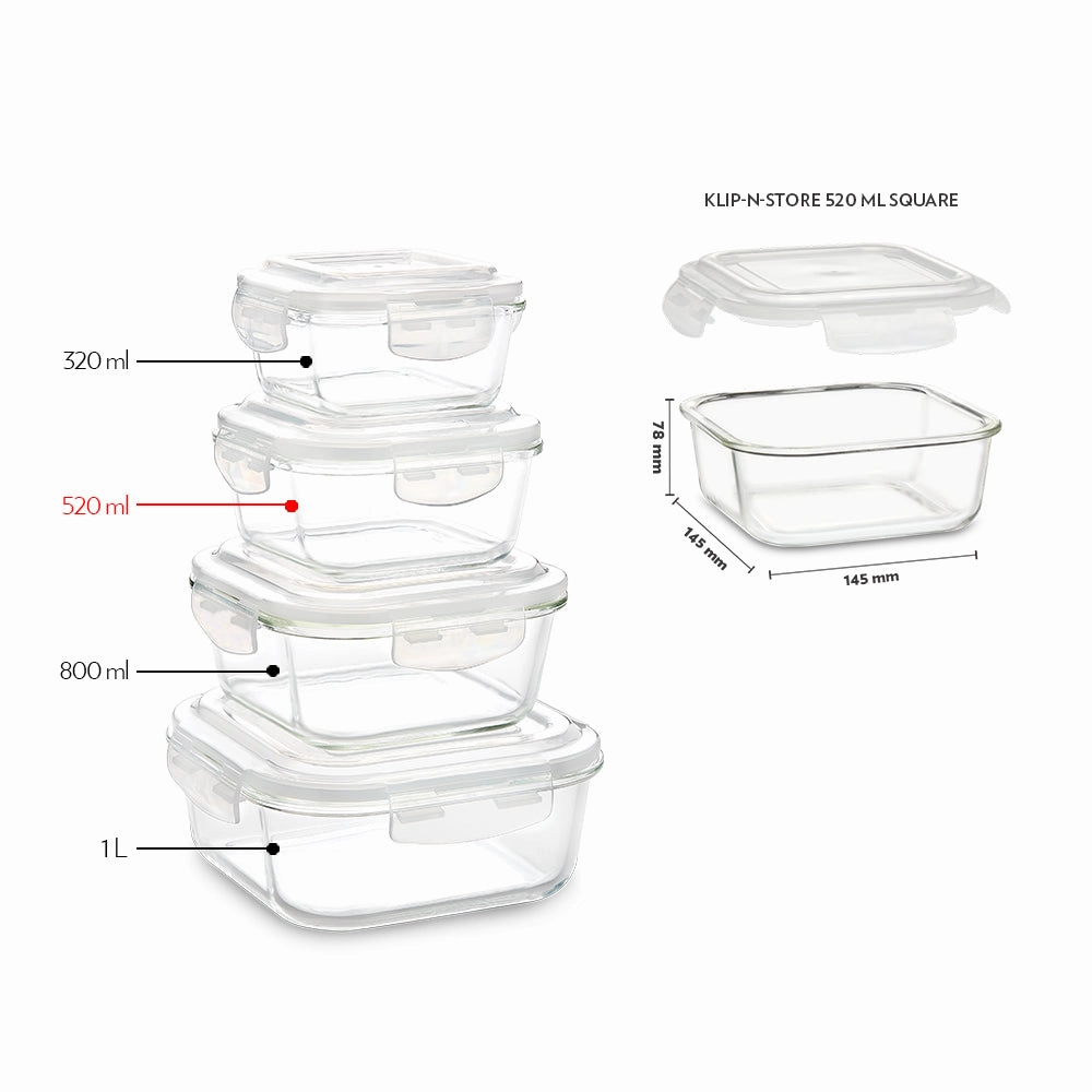 Borosil Klip n Store Square Glass Container