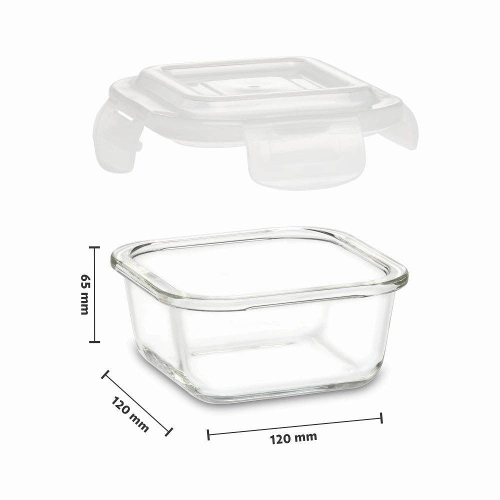 Borosil Klip n Store Square Set of 2 Glass Container, 320 ml x 2