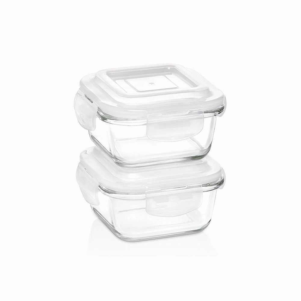 Borosil Klip n Store Square Set of 2 Glass Container, 320 ml x 2