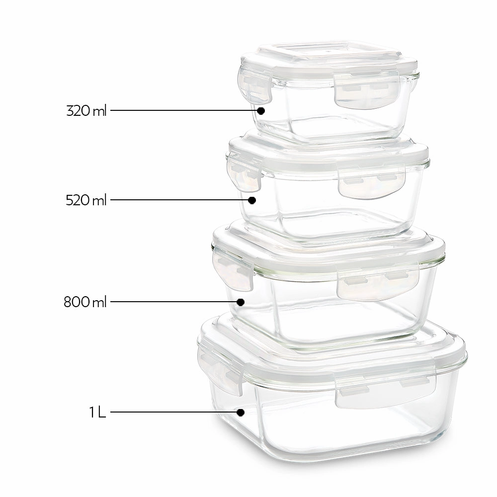 Borosil Klip n Store Square Set of 2 Glass Container, 320 ml x 2