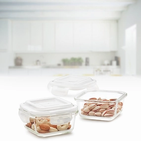 Borosil Klip n Store Square Set of 2 Glass Container, 320 ml x 2 food storage,storage containers,kitchen storage