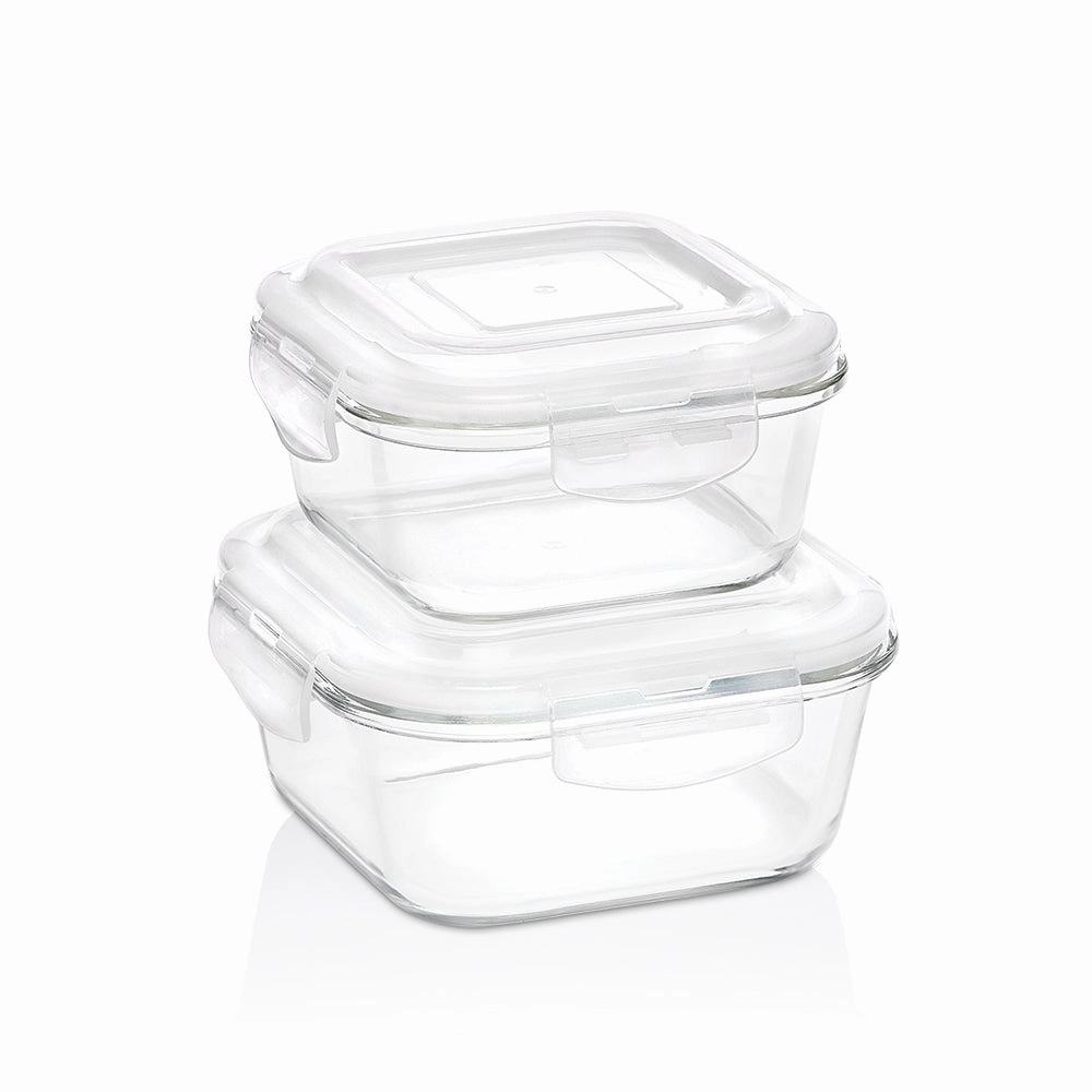 Borosil Klip n Store Square Set of 2 Glass Container, 520 ml   800 ml