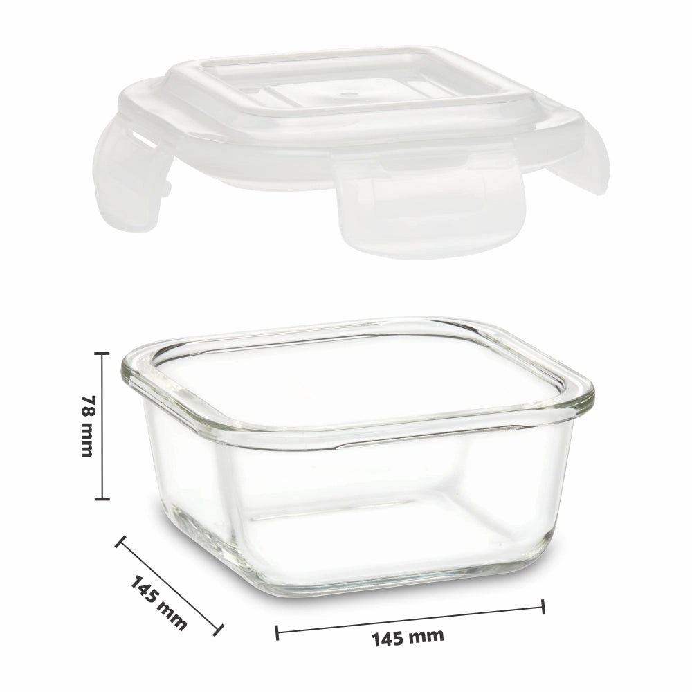Borosil Klip n Store Square Set of 2 Glass Container, 520 ml   800 ml