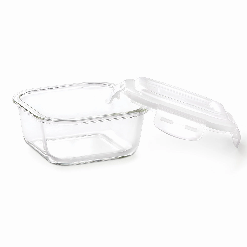 Borosil Klip n Store Square Set of 2 Glass Container, 520 ml   800 ml