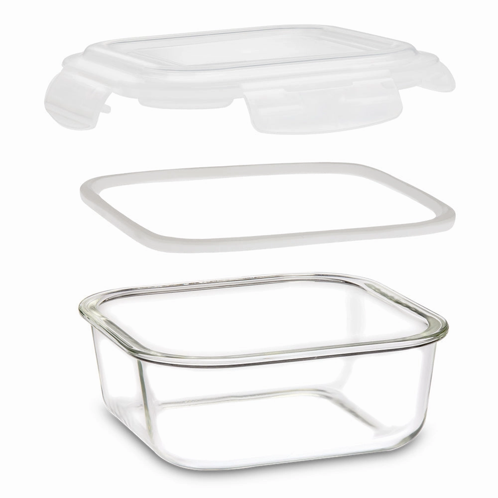Borosil Klip n Store Square Set of 2 Glass Container, 520 ml   800 ml