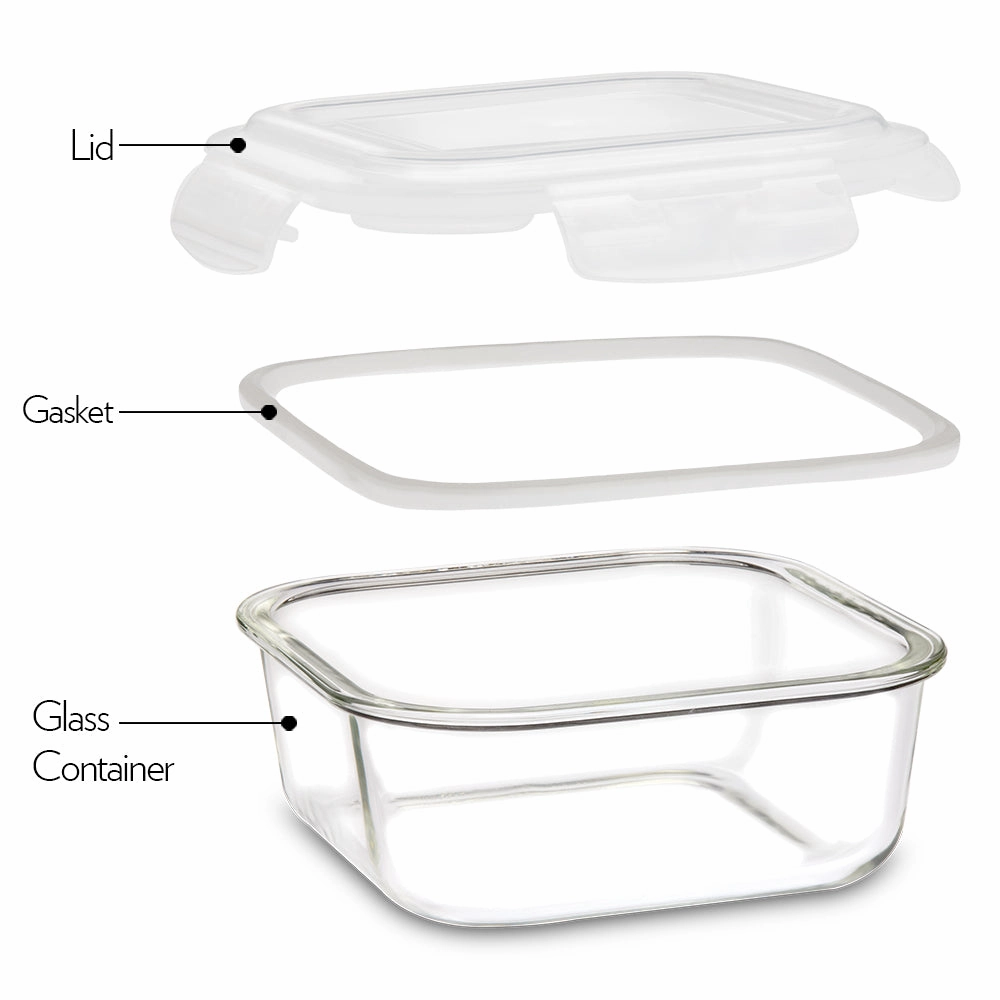 Borosil Klip n Store Square Set of 2 Glass Container, 520 ml   800 ml