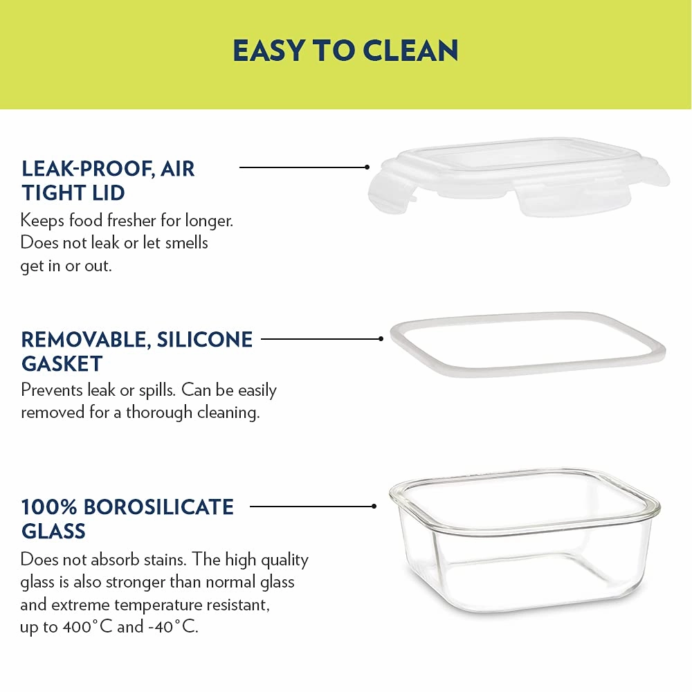 Borosil Klip n Store Square Set of 2 Glass Container