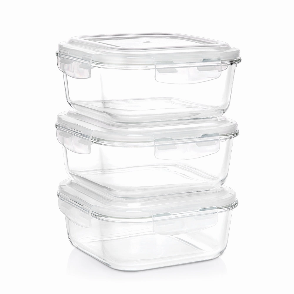 Borosil Klip n Store Square Set of 3 Glass Container, 1L x 3
