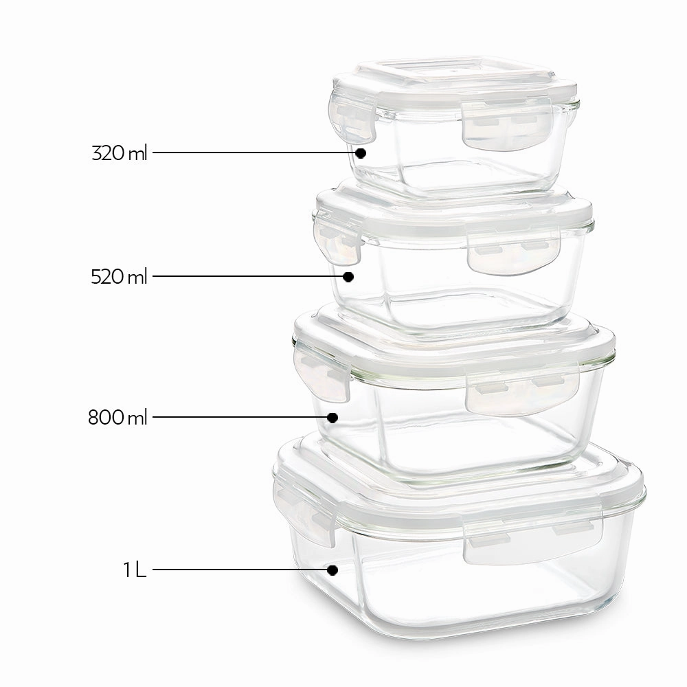 Borosil Klip n Store Square Set of 3 Glass Container, 1L x 3