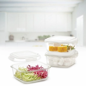 Borosil Klip n Store Square Set of 3 Glass Container, 1L x 3 food storage,storage containers,kitchen storage