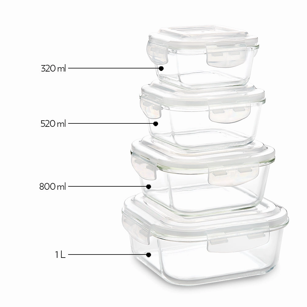 Borosil Klip n Store Square Set of 3 Glass Container, 320 ml   520 ml   800 ml