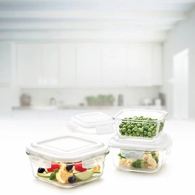 Borosil Klip n Store Square Set of 3 Glass Container, 320 ml   520 ml   800 ml food storage,storage containers,kitchen storage