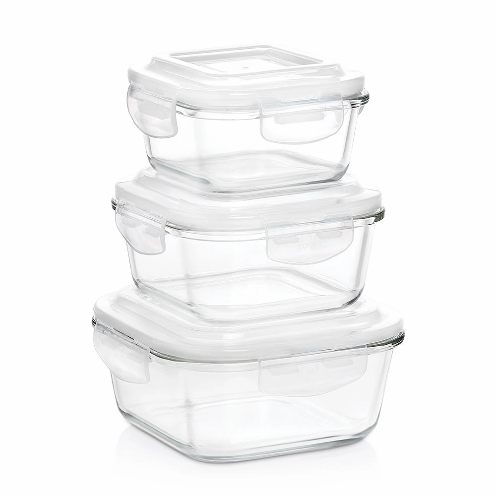 Borosil Klip n Store Square Set of 3 Glass Container, 320 ml   520 ml   800 ml