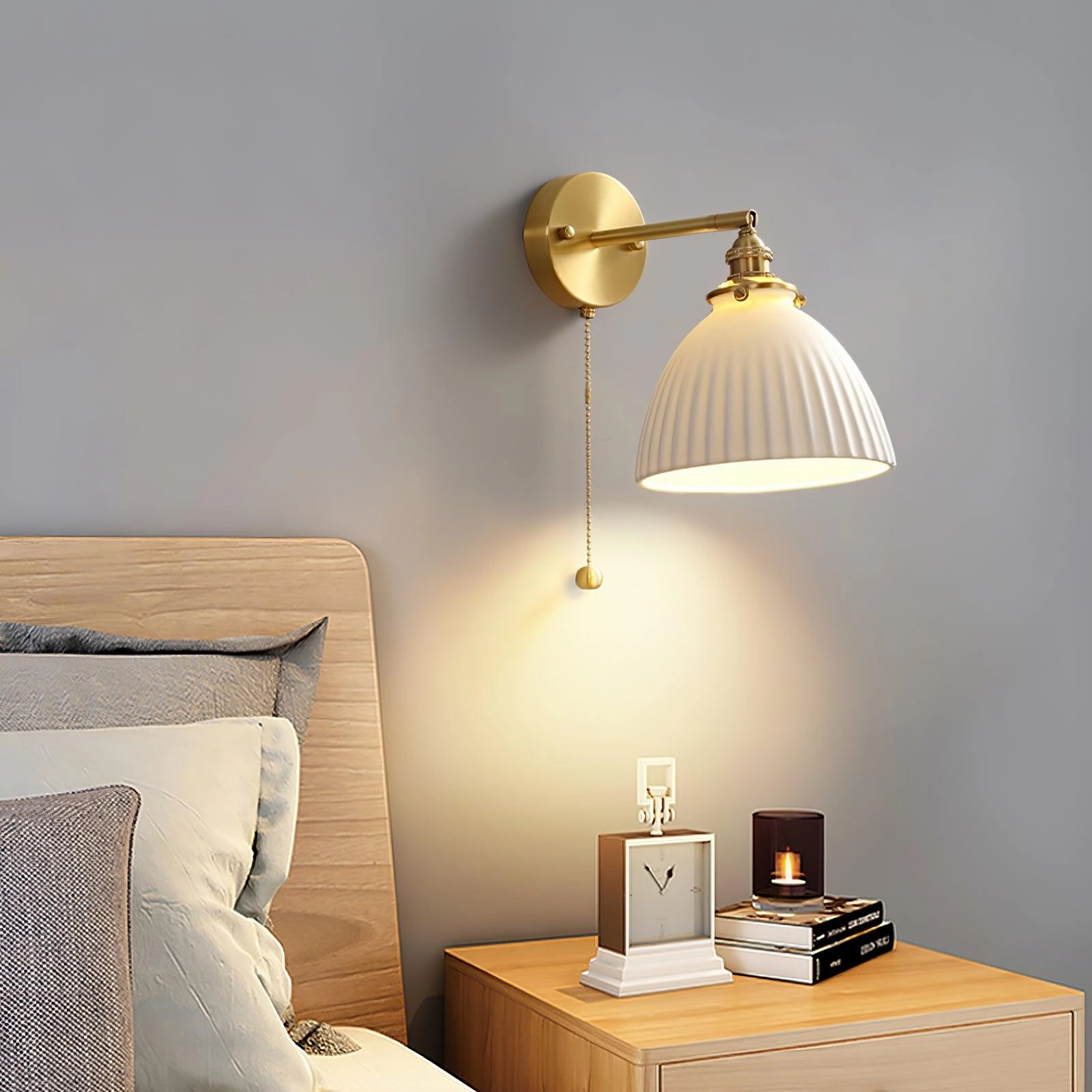 Brass Pleated Ceramic Wall Lamp