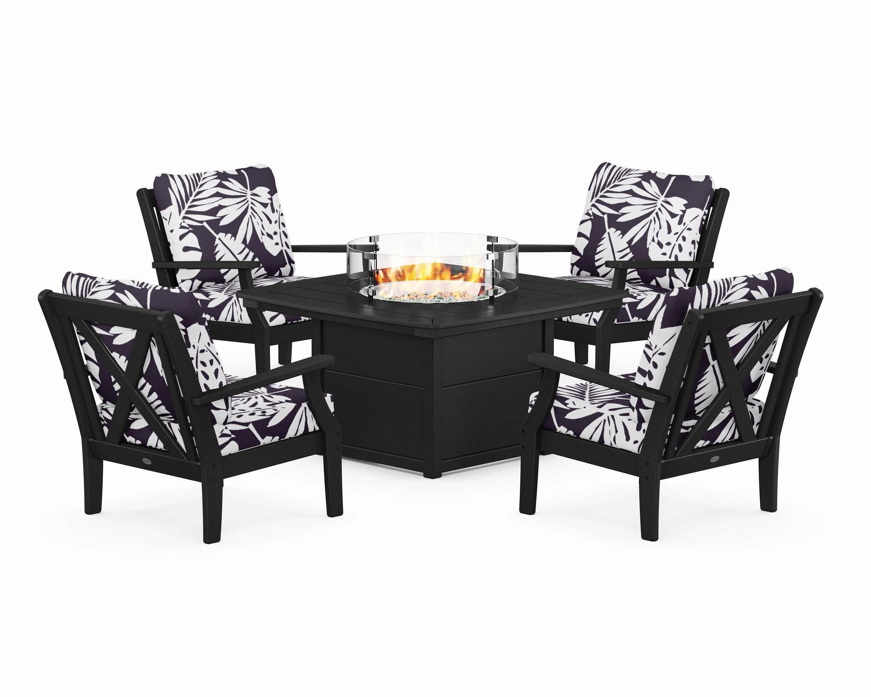 Braxton 5-Piece Deep Seating Conversation Set with Fire Pit Table