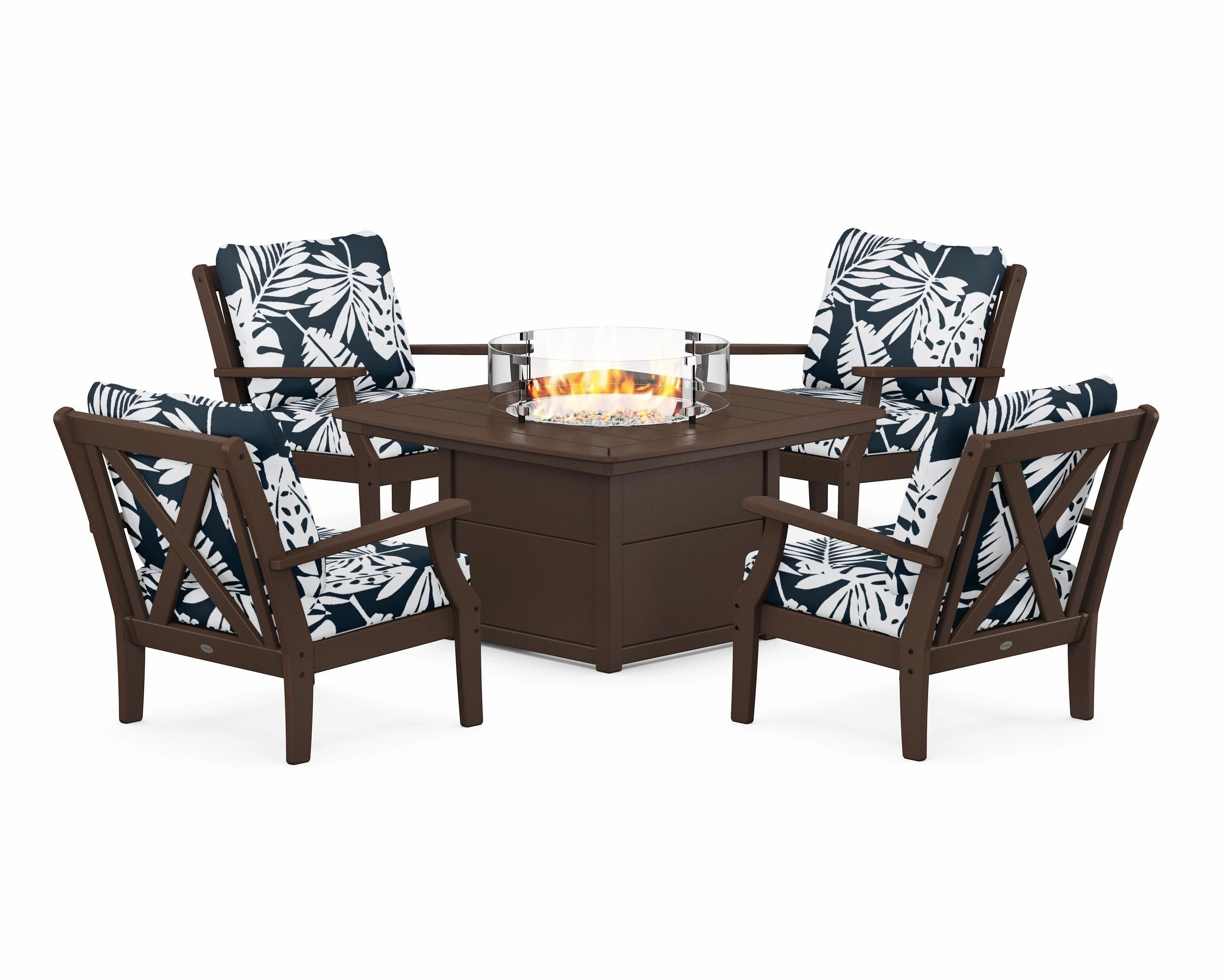 Braxton 5-Piece Deep Seating Conversation Set with Fire Pit Table