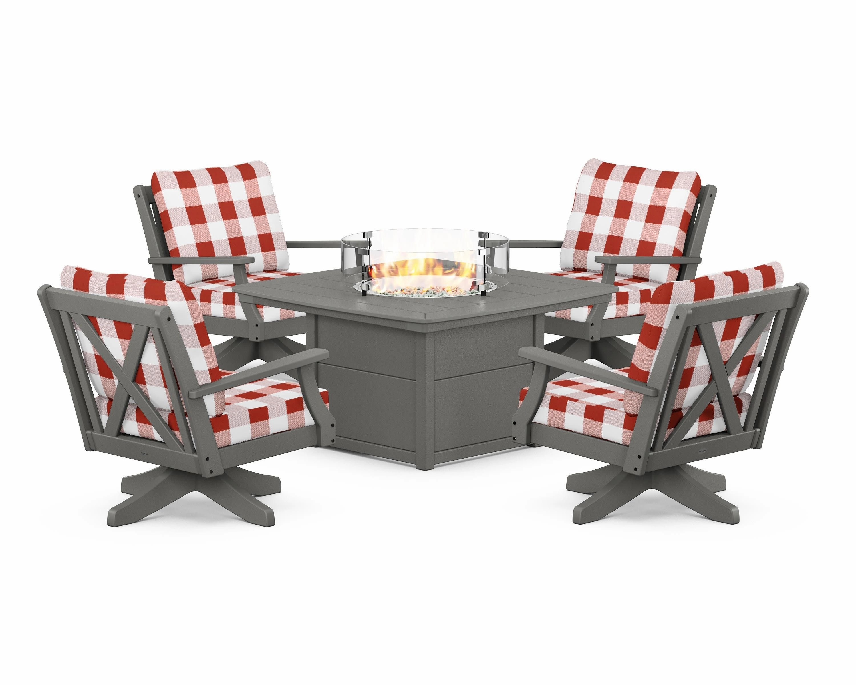 Braxton 5-Piece Deep Seating Swivel Conversation Set with Fire Pit Table