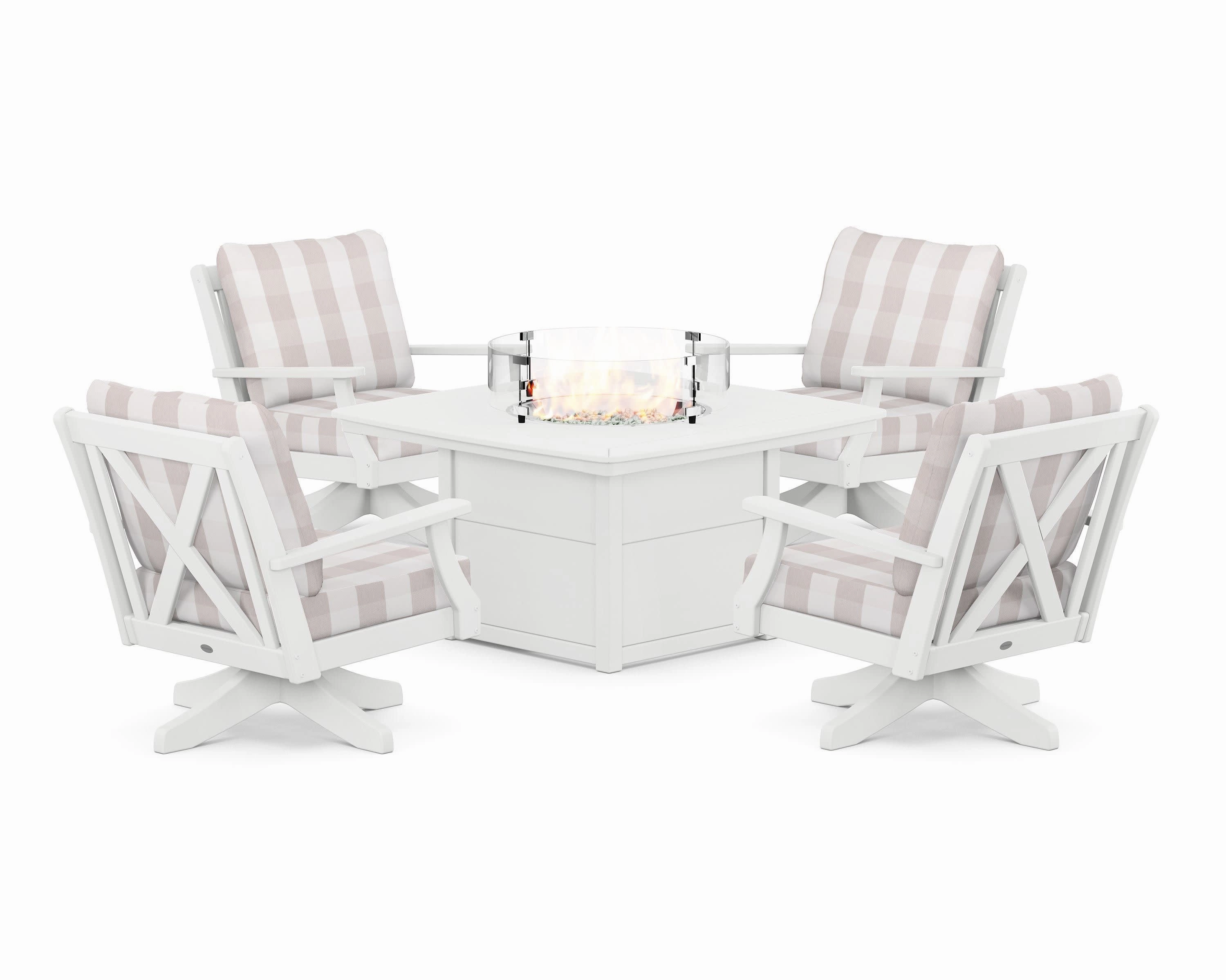 Braxton 5-Piece Deep Seating Swivel Conversation Set with Fire Pit Table