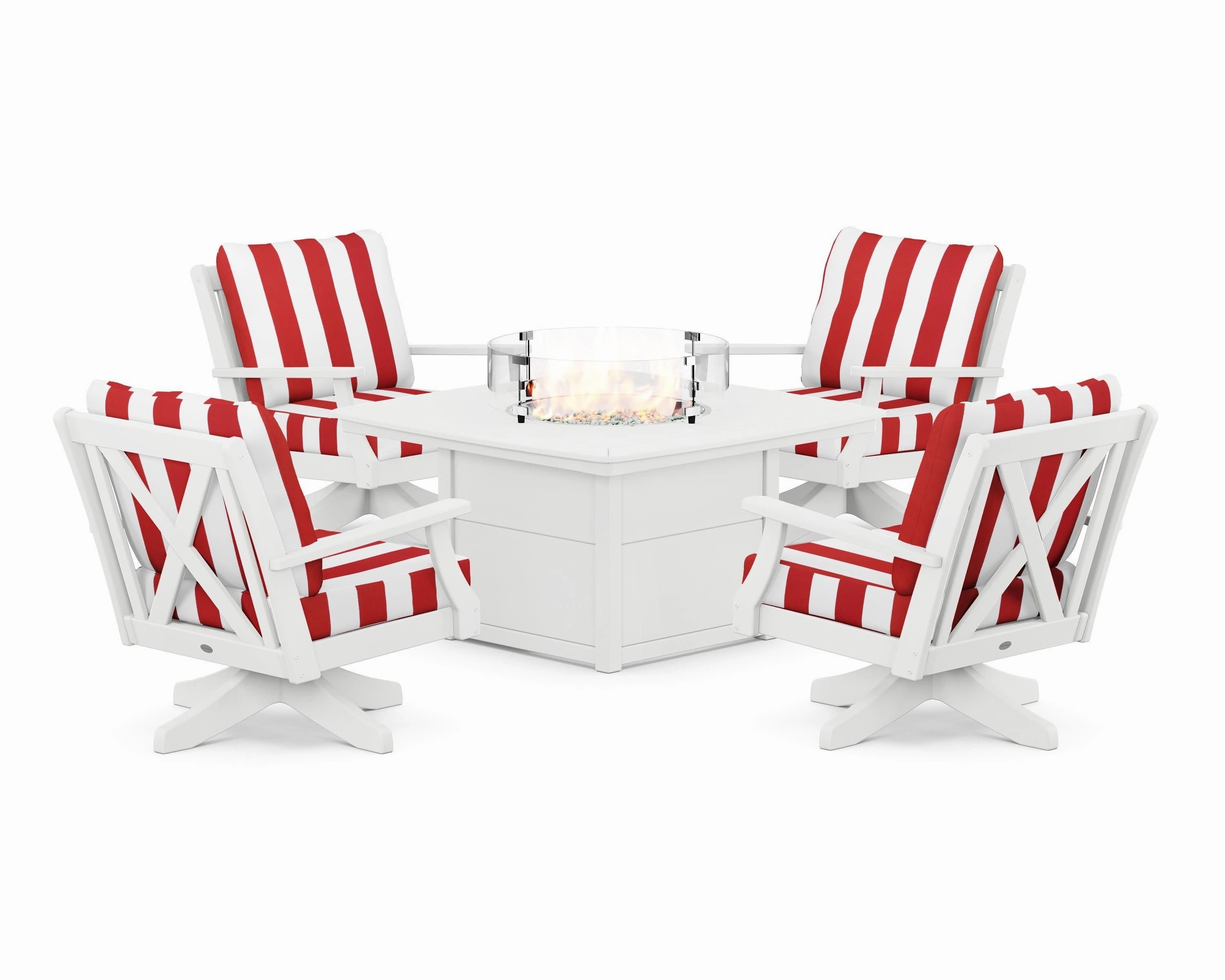 Braxton 5-Piece Deep Seating Swivel Conversation Set with Fire Pit Table